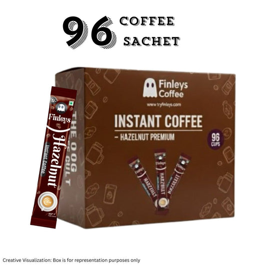 Finleys 96 Hazelnut Sachet | Instant Coffee Powder Sachets (Classic) - 144 Grams| Hot & Cold Coffee| Makes 96 Cups| Strong Coffee| Easy To Carry| Best Coffee| Espresso, Latte, Cappuccino (Hazelnut)