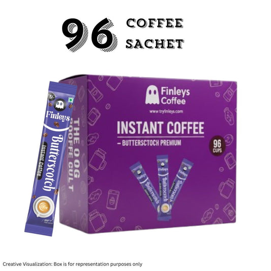 Finleys 96 Butterscotch Sachet | Instant Coffee Powder Sachets - 144 Grams| Hot & Cold Coffee| Makes 96 Cups| Strong Coffee| Easy To Carry| Best Coffee| Espresso, Latte, Cappuccino (Butterscotch)