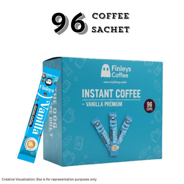 Finleys 96 Vanilla Sachet | Instant Coffee Powder Sachets - 144 Grams| Hot & Cold Coffee| Makes 96 Cups| Strong Coffee| Easy To Carry| Best Coffee| Espresso, Latte, Cappuccino