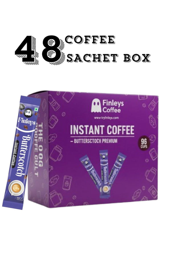 Finleys 48 Butterscotch Sachet | Instant Coffee Powder Sachets - 72 Grams| Hot & Cold Coffee| Makes 72 Cups| Strong Coffee| Easy To Carry| Best Coffee| Espresso, Latte, Cappuccino (Butterscotch)